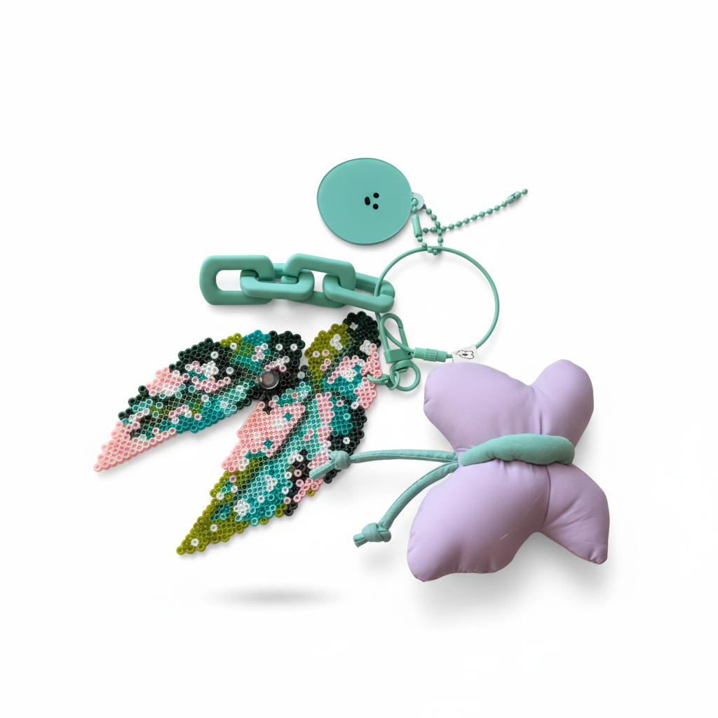 .𖥔 ݁ ˖LoopJelly𓂃.☘︎ ݁˖Pixel Leaves Keychain🌿Pink Variegated Polka Dot Begonia ✨