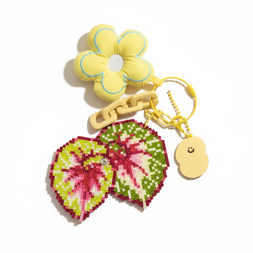.𖥔 ݁ ˖LoopJelly𓂃.☘︎ ݁˖Pixel Leaves Keychain🌿Mixed Begonia Collection 🌈